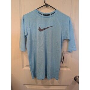 Boys Nike Swim Half Sleeve Hydroguard Rash Guard Shirt Light Blue XL